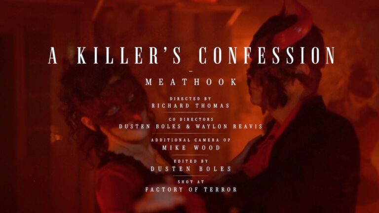 A Killer's Confession Meat Hook music video title card