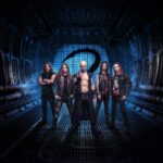 Beast In Black band photo in a sci-fi corridor