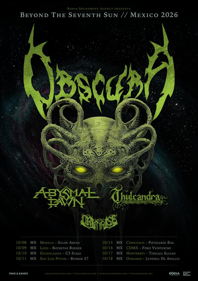 Obscura Beyond The Seventh Sun Mexico 2026 tour poster