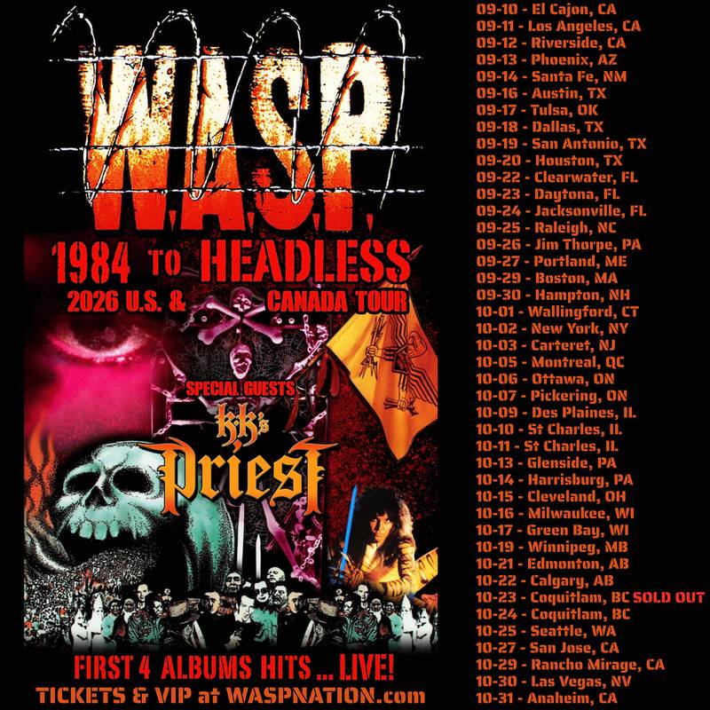 W.A.S.P. 1984 To Headless 2026 tour poster